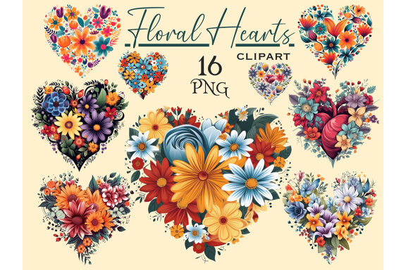 Floral Hearts PNG Bundle