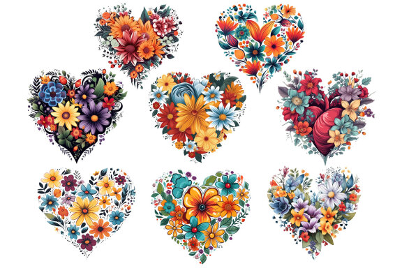 Floral Hearts PNG Bundle