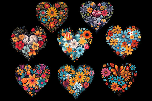 Floral Hearts PNG Bundle