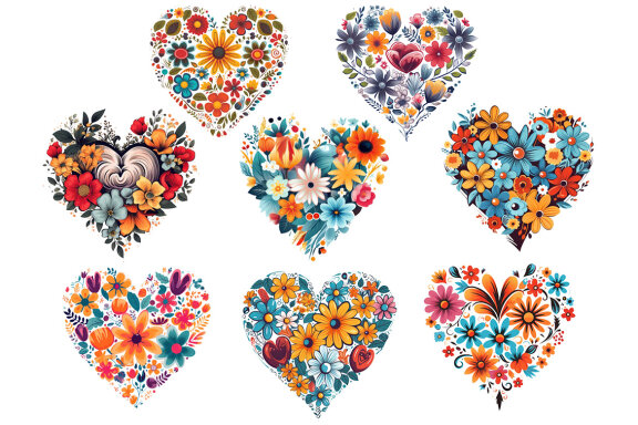 Floral Hearts PNG Bundle