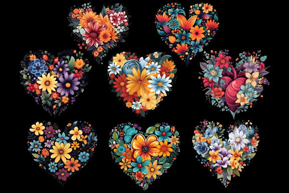 Floral Hearts PNG Bundle