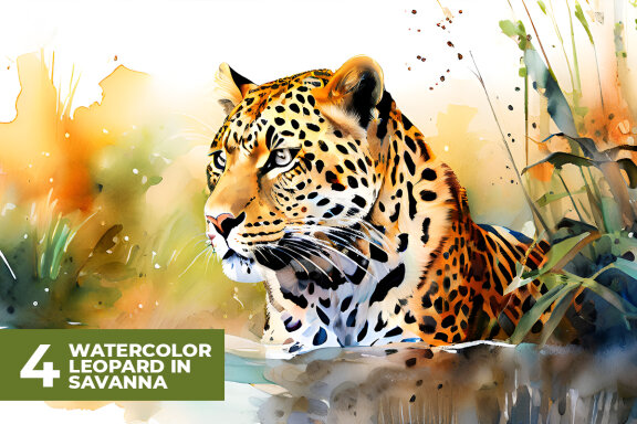 Africa watercolor savanna leopard, animal - Stock Illustration