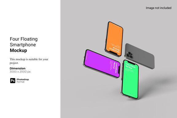 Four Floating Smartphone Mockup
