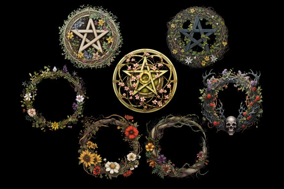 Pagan Wreaths & Pentagrams PNG bundle