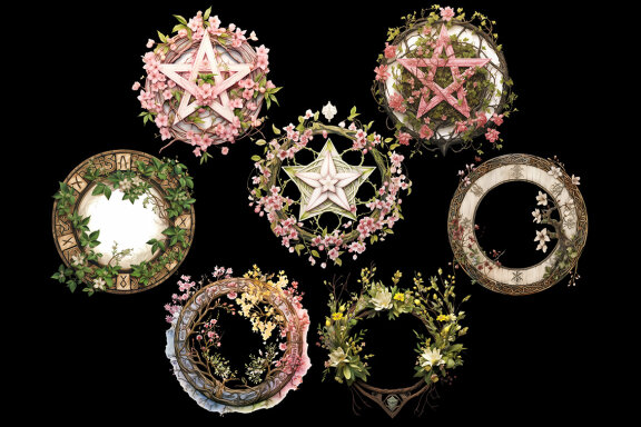 Pagan Wreaths & Pentagrams PNG bundle