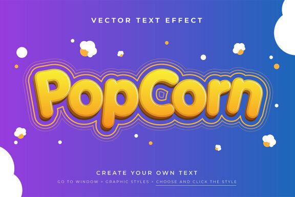 Vector Text Effect - 3D Yellow Popcorn