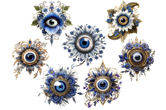 Flower Eye Brooch PNG Bundle