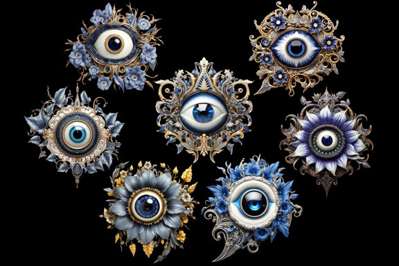 Flower Eye Brooch PNG Bundle