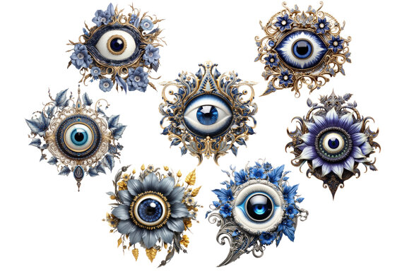 Flower Eye Brooch PNG Bundle