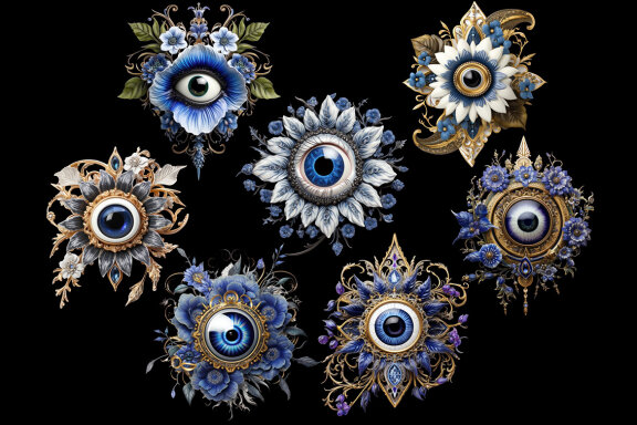 Flower Eye Brooch PNG Bundle