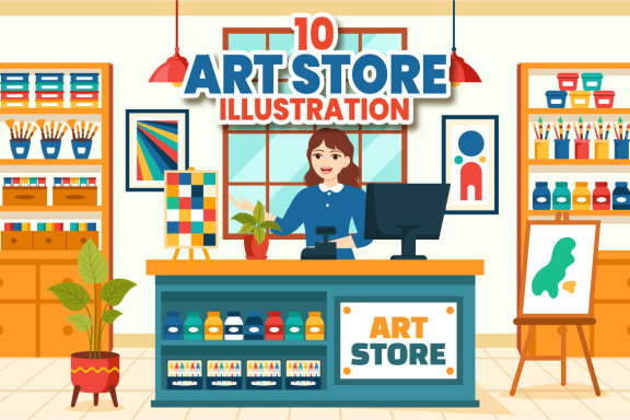 10 Art Store Vector Illustration