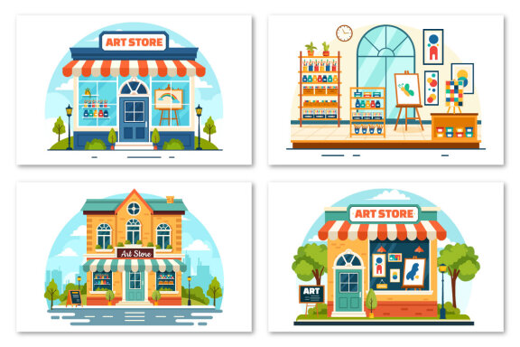 10 Art Store Vector Illustration