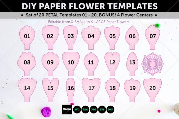 20 Paper Flower SVG | Paper Flower Template | Large Paper