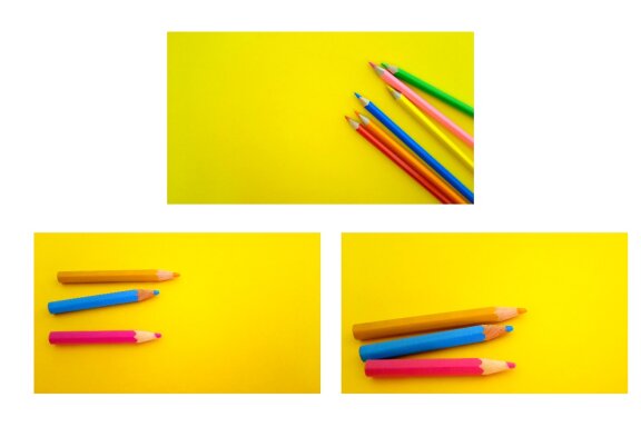Five photos of colored pencils
