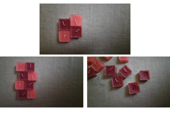 Nine photos of square-shaped candles