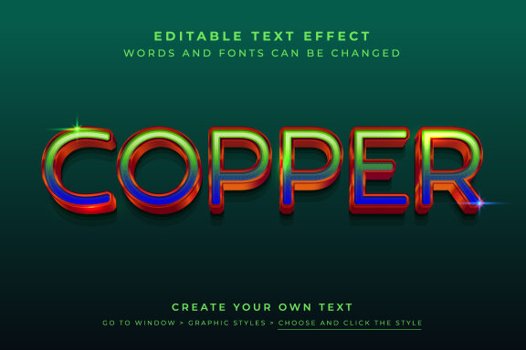 Vector Text Effect - Shiny Copper Green Blue