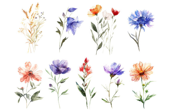 Watercolor Wild Flowers Clipart volume I