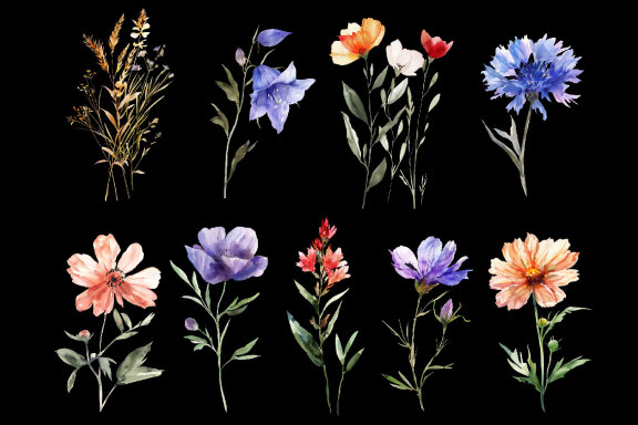 Watercolor Wild Flowers Clipart volume I