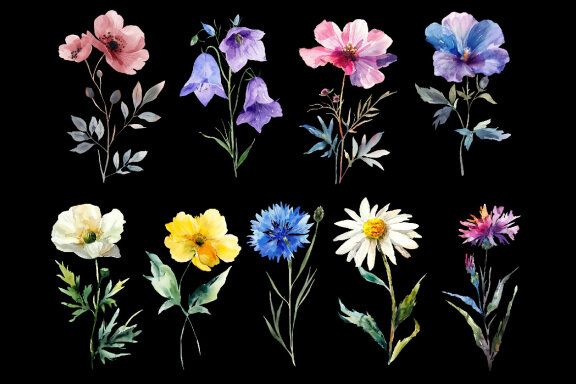 Watercolor Wild Flowers Clipart volume II