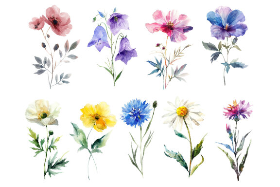 Watercolor Wild Flowers Clipart volume II