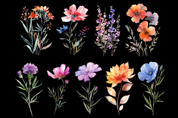 Watercolor Wild Flowers Clipart volume II