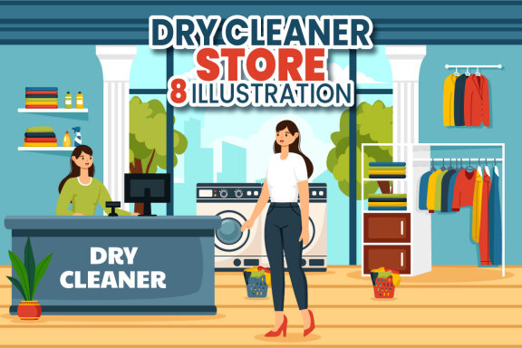 8 Dry Cleaner Store Illustration