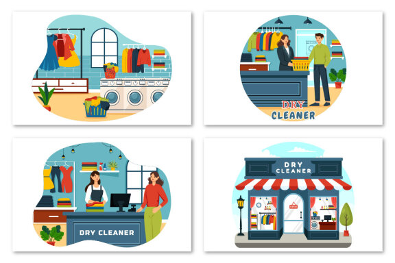 8 Dry Cleaner Store Illustration
