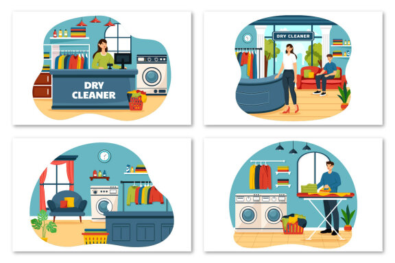 8 Dry Cleaner Store Illustration