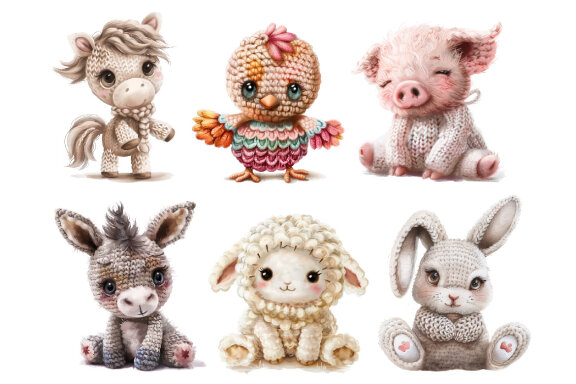 Crochet Farm Baby Animals PNG Bundle