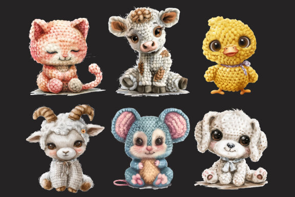 Crochet Farm Baby Animals PNG Bundle