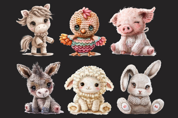 Crochet Farm Baby Animals PNG Bundle