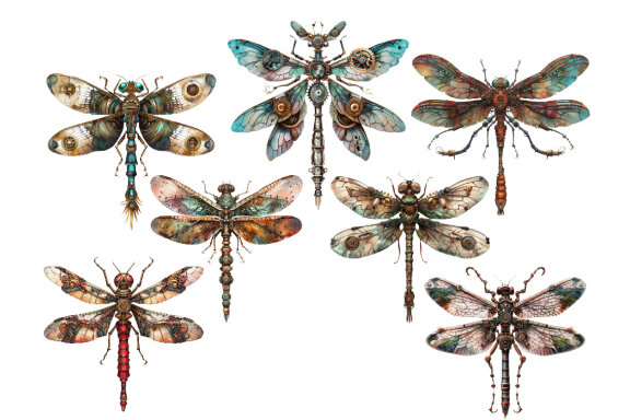 Steampunk Dragonfly PNG Bundle
