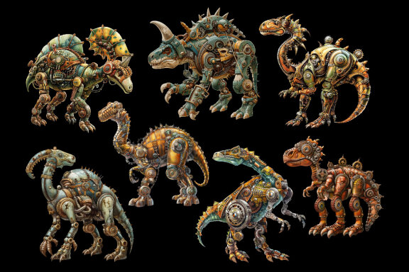 Steampunk Dinosaur PNG Bundle