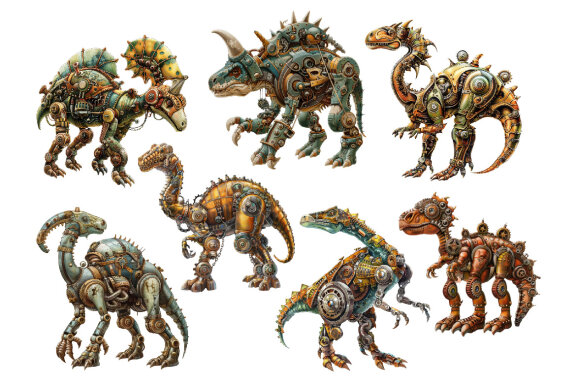 Steampunk Dinosaur PNG Bundle