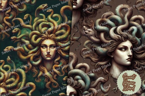6 FREE Digital Papers - Medusa Head In Watercolor 