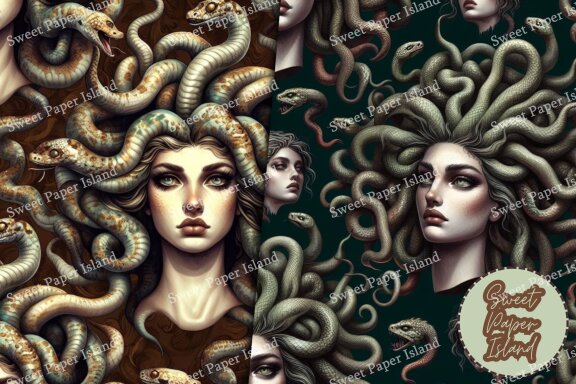 6 FREE Digital Papers - Medusa Head In Watercolor 