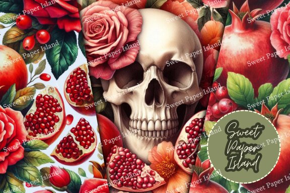 6 FREE Digital Papers - Roses And Skulls In Watercolor