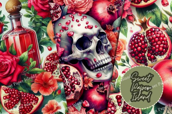 6 FREE Digital Papers - Roses And Skulls In Watercolor
