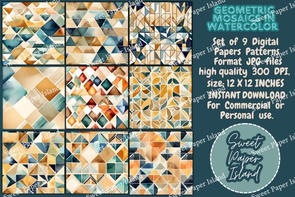 9 FREE Digital Papers - Mosaics In Watercolor