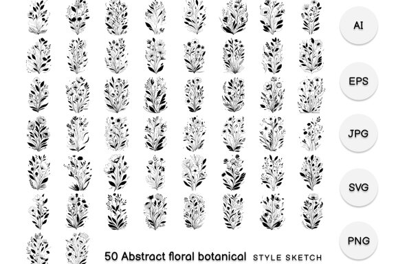 Abstract Floral Botanical Element Black