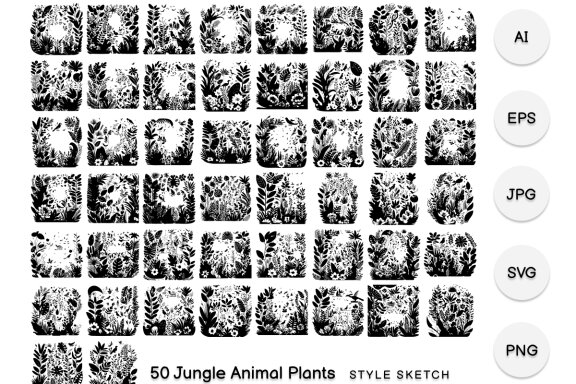 Jungle Animal Plants Element Black