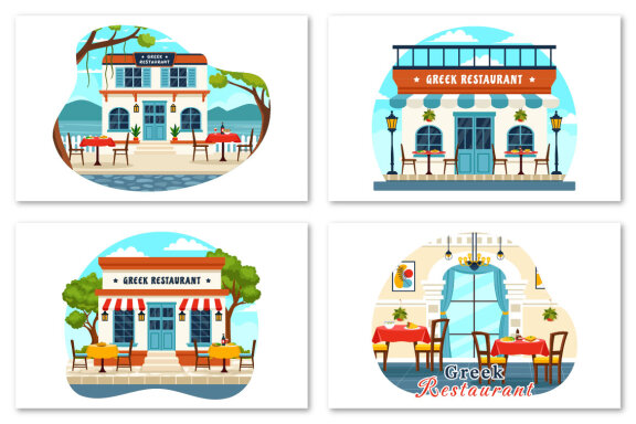 9 Greek Food Restaurant Illustration