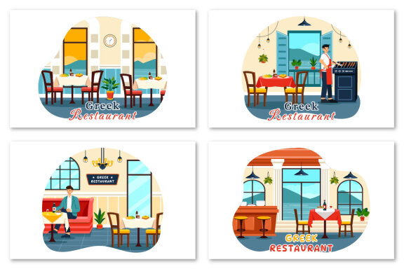 9 Greek Food Restaurant Illustration
