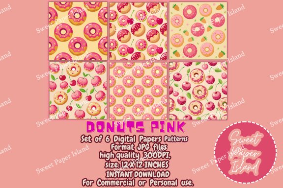 6 FREE Digital Papers - Donuts Pink