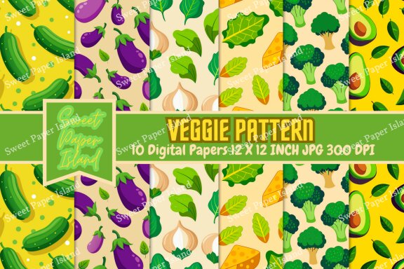 10 Digital Papers - Veggie Pattern 