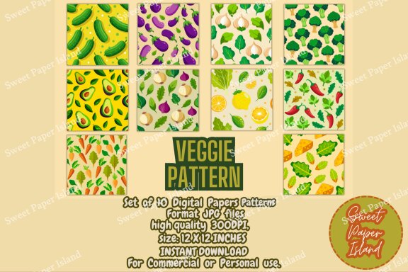10 Digital Papers - Veggie Pattern 