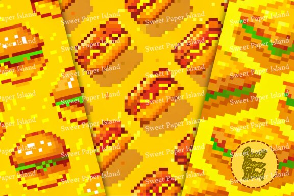 Pack Of 13 Digital Papers Patterns - Pixel Food Delivery 