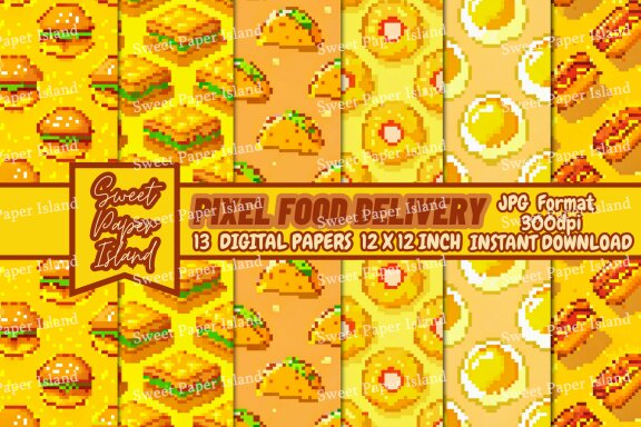 Pack Of 13 Digital Papers Patterns - Pixel Food Delivery 