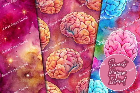 Pack Of 6 Digital Papers - Mental Galaxy In Watercolor 