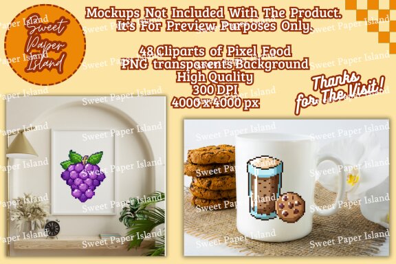 Mega Pack Of 48 Cliparts - Retro Pixel Food Style